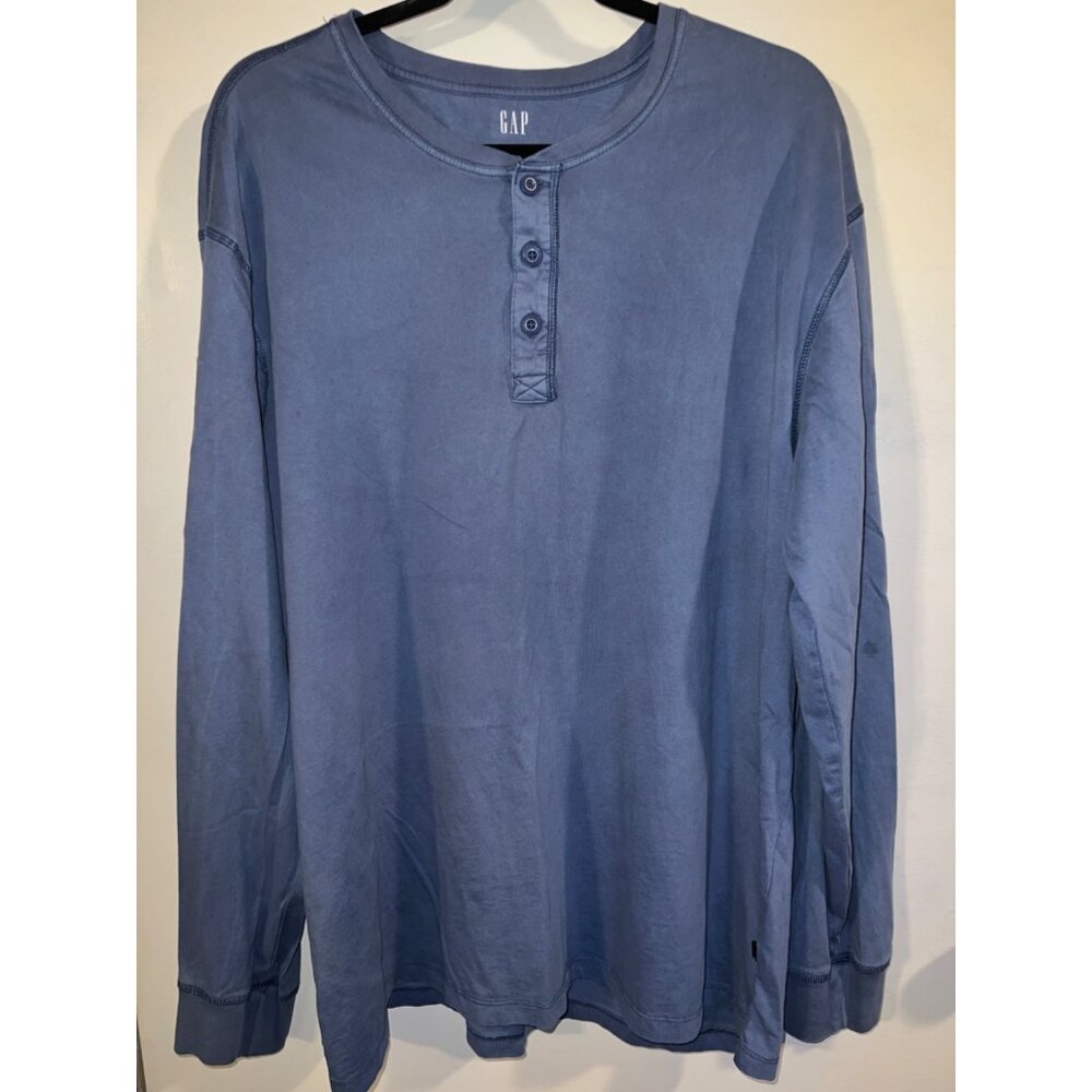 Gap Unisex Pullover Long Sleeve Shirt Size XL Blue 2-Button Front Lightweight
